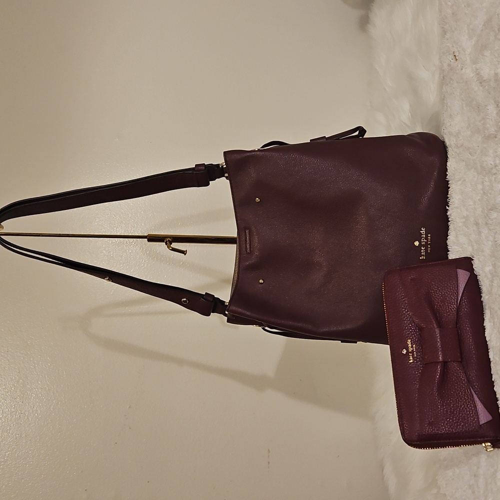 Kate Spade Burgundy Shoulder Bag and Wallet Set